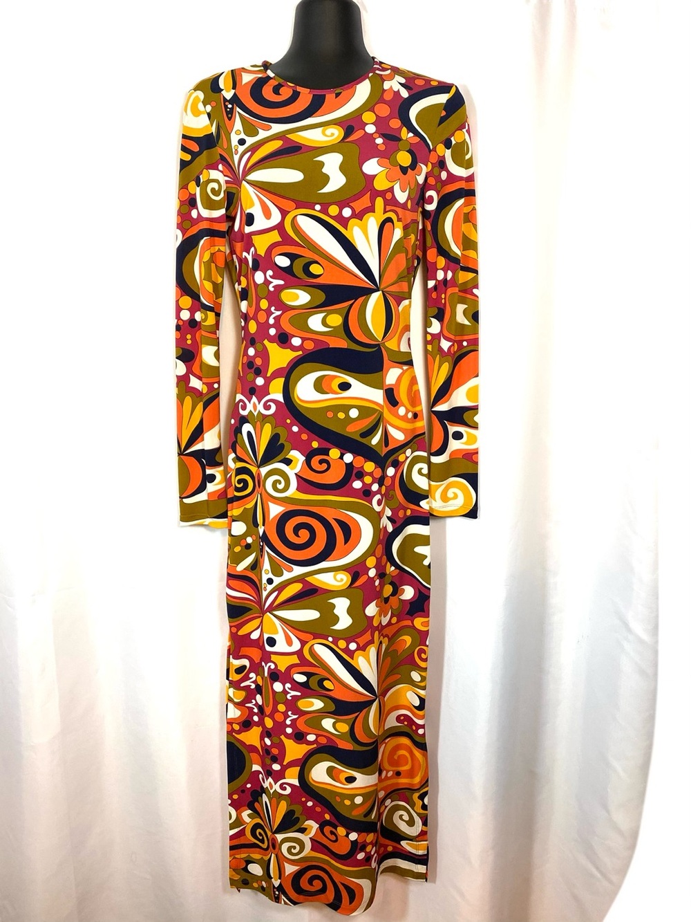 ZARA Colorful Retro 70s Paisley Jersey Knit Pencil Midi Dress